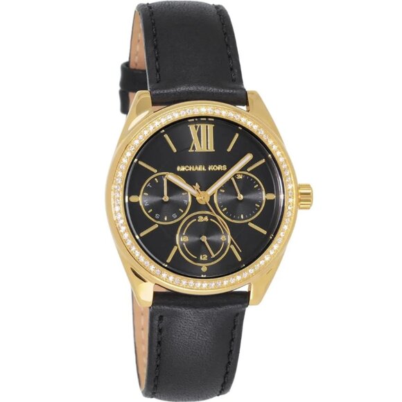 MICHAEL KORS MK7315 BLACK CHRONOGRAPH DIAL BLACK LEATHER STRAP WOMENS WATCH
